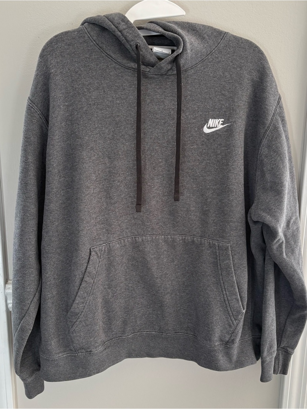 Men’s Large Nike Charcoal Gray Pullover Hoodie with White Logo